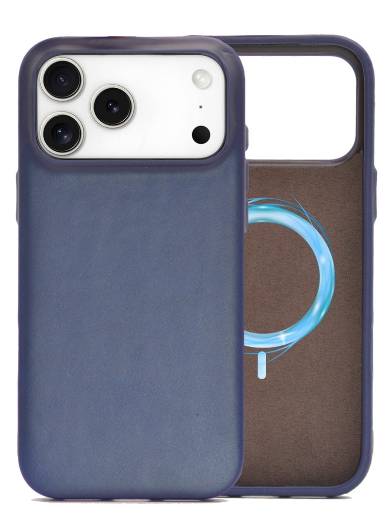 Aurheim iPhone 17 Pro Max LEATHER Case , Premium Handmade Cover with MagSafe Compatibility, Metallic Buttons, Military-Grade Protection, Anti-Scratch, Microfiber Lining (Navy Blue) - Image 1